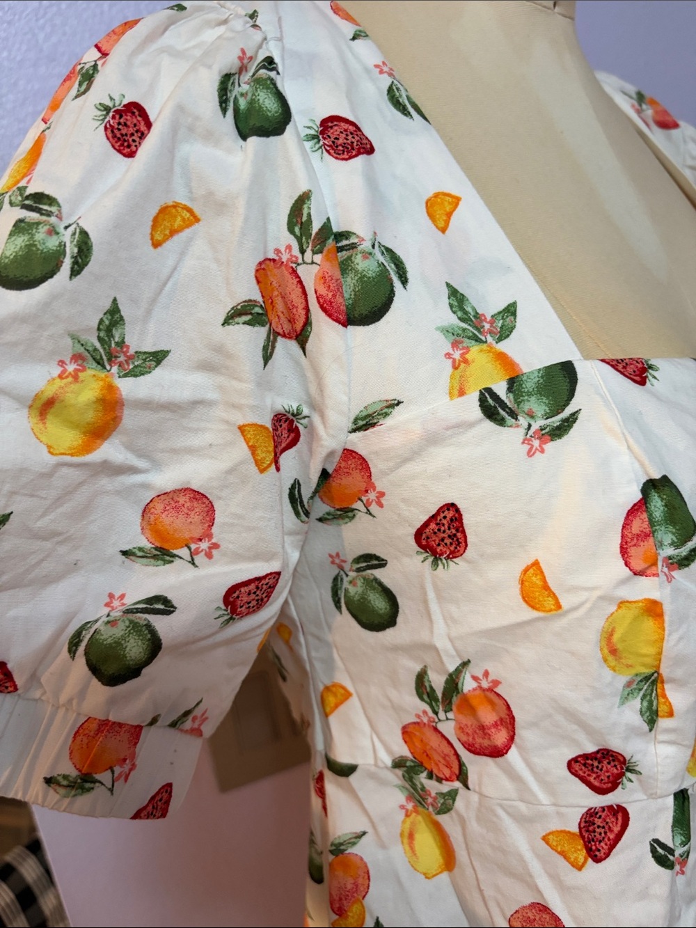 White Midi Dress with Multicolor Fruit Print - Picture 3 of 4